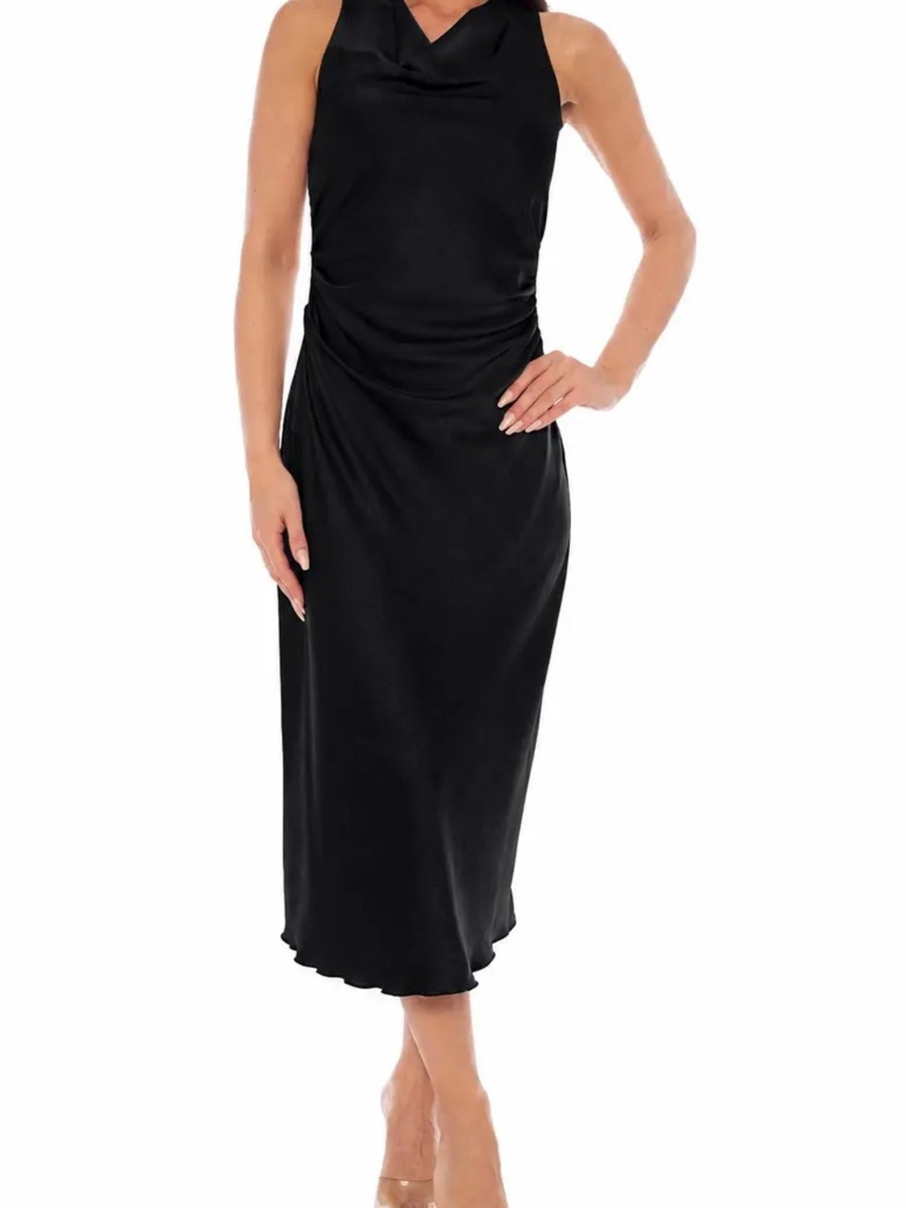 bebe Black Cowl-Neck Slip Midi Dress